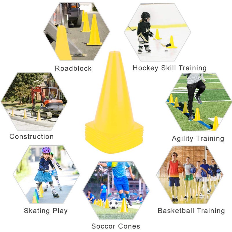 Fragraim 9 Inch Plastic Training Traffic Cones, Sport Cones, Agility Field Marker Cones for Soccer Basketball Football Drills Training, Outdoor Activity or Events - 10 Pack, Yellow - Image 5